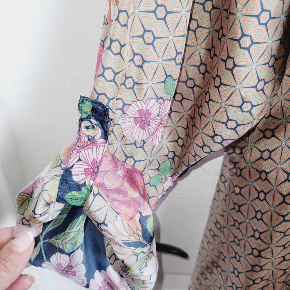 Johnny Was Navy Hot Pink Floral SILK Kimono Blouse - Picture 5 of 13